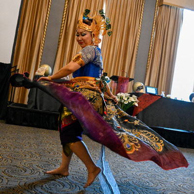 An Indonesian performer offered a dance during the Convocation for Communities of Color. (Photo by Rich Copley)