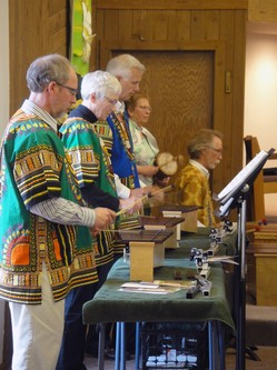 The African Drum Ensemble practices for Easter worship at Union Presbyterian Church in Monroe, Wisconsin.