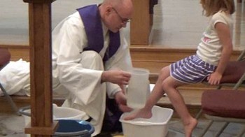 Maundy Thursday foot washing at West Plano (Texas) Presbyterian Church. 