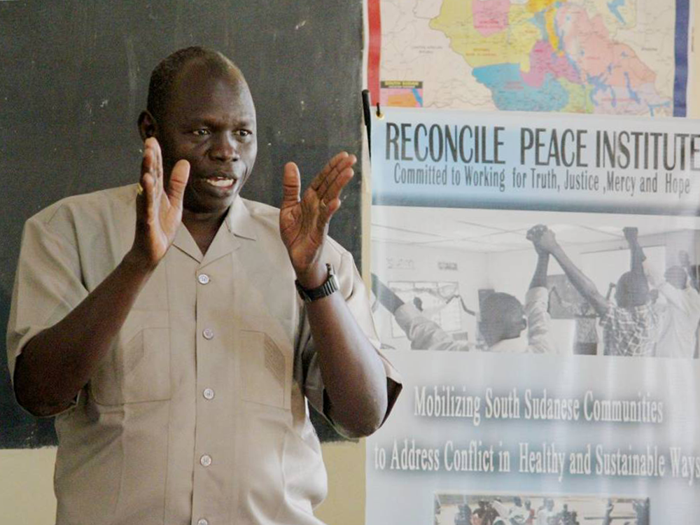 The Rev. Peter Tibi teaches peacemaking skills at RECONCILE, a South Sudan partner of the PC(USA). (Photo by Shelvis Smith-Mather) 