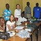 Inside the classroom. L to R sitting: Pstr. Lillian Kamau, Emily S. (originally from UK), and T. Ogwagwa;    L to R standing:  Pstr. A. Otieno, Marta, Churchill M., Pstr. G. Okalisi, and Jane Gakaara.