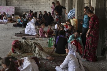 Displaced families from the minority Yazidi religious group