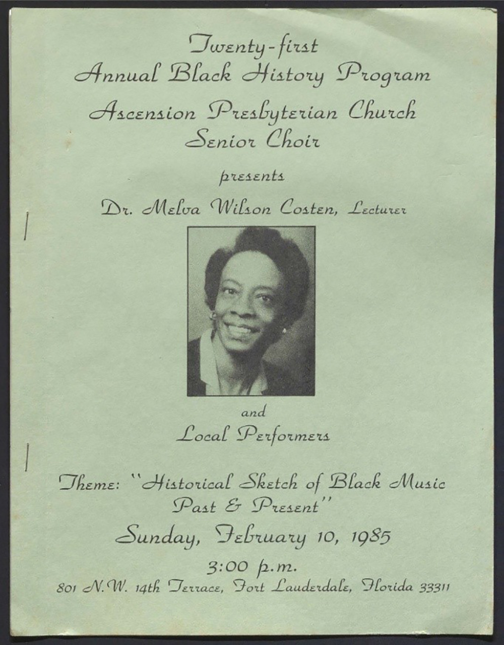Twenty-first Annual Black History Program at Ascension Presbyterian Church, Fort Lauderdale, FL. Via Pearl: 300372. 
